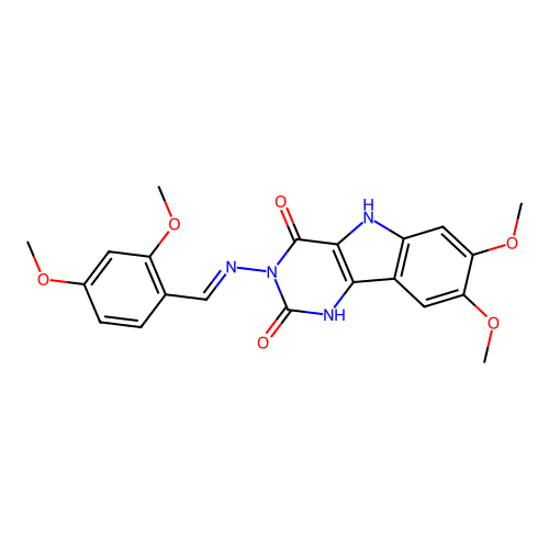 (E)-3-((2,4-dimethoxybenzylidene)amino)-7,8-dimethoxy-1H-pyrimido[5,4-b]indole-2,4(3H,5H)-dione structure