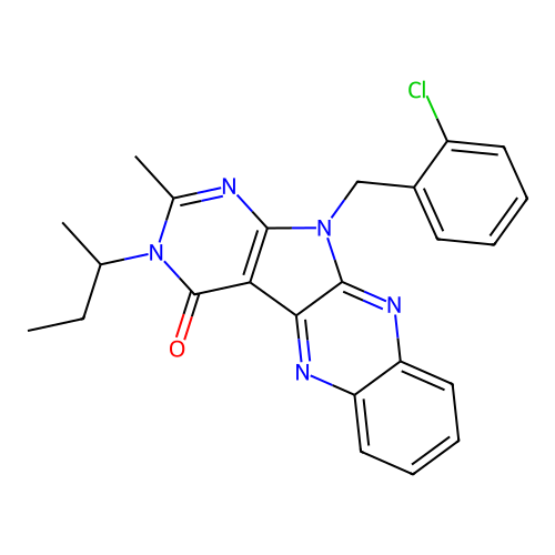 3-(sec-butyl)-11-(2-chlorobenzyl)-2-methyl-3H-pyrimido[5',4':4,5]pyrrolo[2,3-b]quinoxalin-4(11H)-one structure