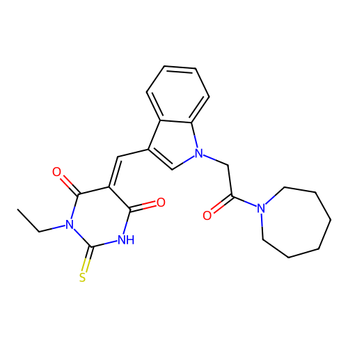 (5E)-5-({1-[2-(azepan-1-yl)-2-oxoethyl]-1H-indol-3-yl}methylidene)-1-ethyl-2-sulfanylpyrimidine-4,6(1H,5H)-dione structure