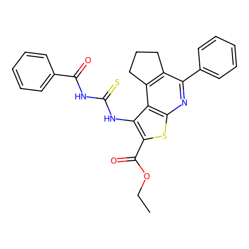 ethyl 1-(3-benzoylthioureido)-5-phenyl-7,8-dihydro-6H-cyclopenta[d]thieno[2,3-b]pyridine-2-carboxylate structure