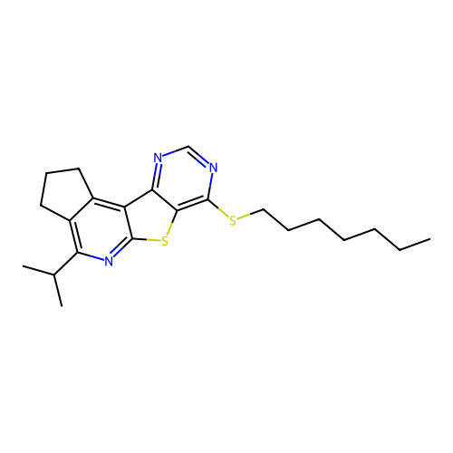 7-(heptylsulfanyl)-4-(propan-2-yl)-2,3-dihydro-1H-cyclopenta[4',5']pyrido[3',2':4,5]thieno[3,2-d]pyrimidine structure