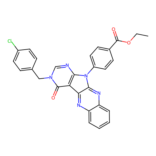 ethyl 4-(3-(4-chlorobenzyl)-4-oxo-3H-pyrimido[5',4':4,5]pyrrolo[2,3-b]quinoxalin-11(4H)-yl)benzoate structure
