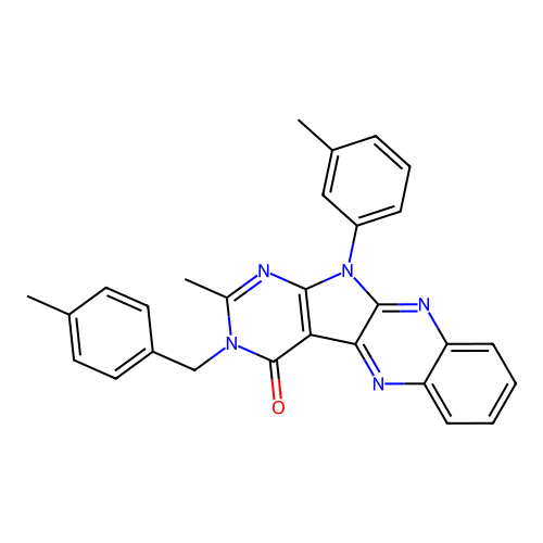 2-methyl-3-(4-methylbenzyl)-11-(m-tolyl)-3H-pyrimido[5',4':4,5]pyrrolo[2,3-b]quinoxalin-4(11H)-one structure