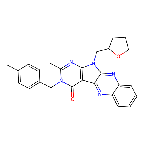 2-methyl-3-(4-methylbenzyl)-11-((tetrahydrofuran-2-yl)methyl)-3H-pyrimido[5',4':4,5]pyrrolo[2,3-b]quinoxalin-4(11H)-one structure
