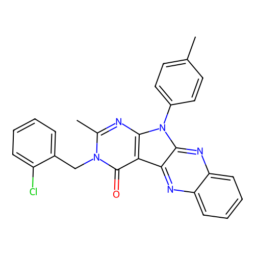 3-(2-chlorobenzyl)-2-methyl-11-(p-tolyl)-3H-pyrimido[5',4':4,5]pyrrolo[2,3-b]quinoxalin-4(11H)-one structure