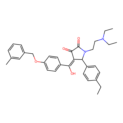 (4E)-1-(2-diethylaminoethyl)-5-(4-ethylphenyl)-4-[hydroxy-[4-[(3-methylphenyl)methoxy]phenyl]methylidene]pyrrolidine-2,3-dione structure