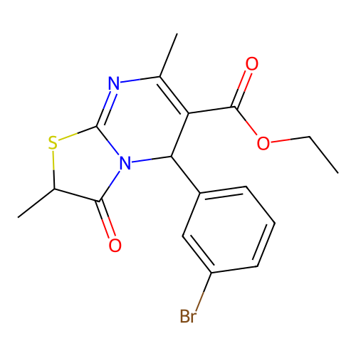 ethyl 5-(3-bromophenyl)-2,7-dimethyl-3-oxo-2,3-dihydro-5H-[1,3]thiazolo[3,2-a]pyrimidine-6-carboxylate structure