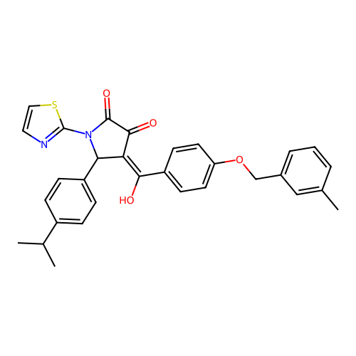 (4E)-4-(hydroxy{4-[(3-methylbenzyl)oxy]phenyl}methylidene)-5-[4-(propan-2-yl)phenyl]-1-(1,3-thiazol-2-yl)pyrrolidine-2,3-dione structure