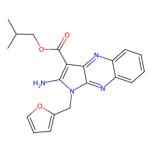 2-methylpropyl 2-amino-1-(furan-2-ylmethyl)-1H-pyrrolo[2,3-b]quinoxaline-3-carboxylate structure