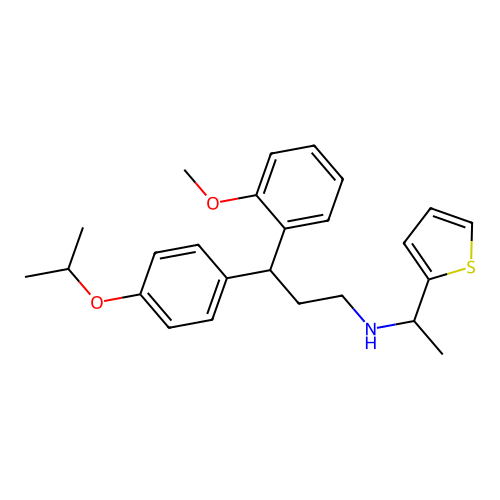 3-(2-methoxyphenyl)-3-(4-propan-2-yloxyphenyl)-N-(1-thiophen-2-ylethyl)propan-1-amine structure
