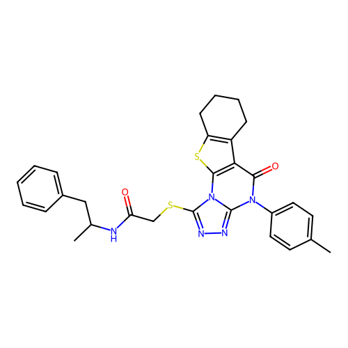 2-((5-oxo-4-(p-tolyl)-4,5,6,7,8,9-hexahydrobenzo[4,5]thieno[3,2-e][1,2,4]triazolo[4,3-a]pyrimidin-1-yl)thio)-N-(1-phenylpropan-2-yl)acetamide structure