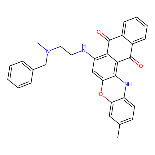 7-((2-(benzyl(methyl)amino)ethyl)amino)-3-methyl-8H-naphtho[2,3-a]phenoxazine-8,13(14H)-dione structure