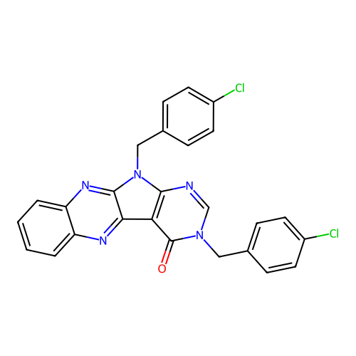 3,11-bis(4-chlorobenzyl)-3H-pyrimido[5',4':4,5]pyrrolo[2,3-b]quinoxalin-4(11H)-one structure