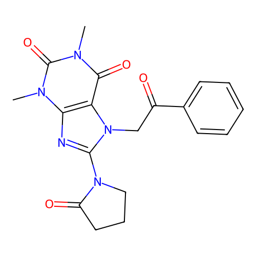 1,3-dimethyl-7-(2-oxo-2-phenylethyl)-8-(2-oxopyrrolidin-1-yl)-1H-purine-2,6(3H,7H)-dione structure
