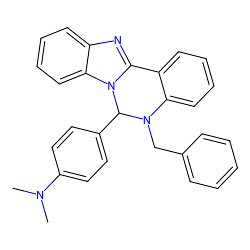 4-(5-benzyl-5,6-dihydrobenzimidazo[1,2-c]quinazolin-6-yl)-N,N-dimethylaniline structure