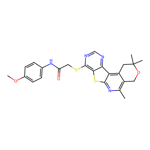 N-(4-methoxyphenyl)-2-((2,2,5-trimethyl-2,4-dihydro-1H-pyrano[4'',3'':4',5']pyrido[3',2':4,5]thieno[3,2-d]pyrimidin-8-yl)thio)acetamide structure
