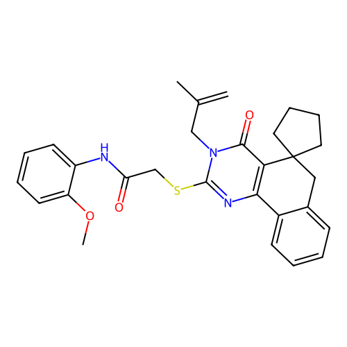 N-(2-methoxyphenyl)-2-((3-(2-methylallyl)-4-oxo-4,6-dihydro-3H-spiro[benzo[h]quinazoline-5,1'-cyclopentan]-2-yl)thio)acetamide structure