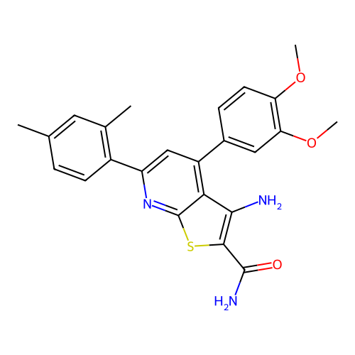 3-amino-4-(3,4-dimethoxyphenyl)-6-(2,4-dimethylphenyl)thieno[2,3-b]pyridine-2-carboxamide structure