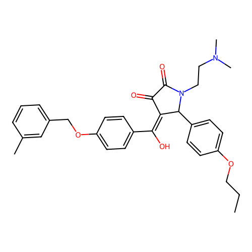 (4E)-1-(2-dimethylaminoethyl)-4-[hydroxy-[4-[(3-methylphenyl)methoxy]phenyl]methylidene]-5-(4-propoxyphenyl)pyrrolidine-2,3-dione structure