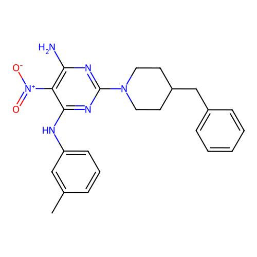{6-Amino-5-nitro-2-[4-benzylpiperidyl]pyrimidin-4-yl}(3-methylphenyl)amine structure