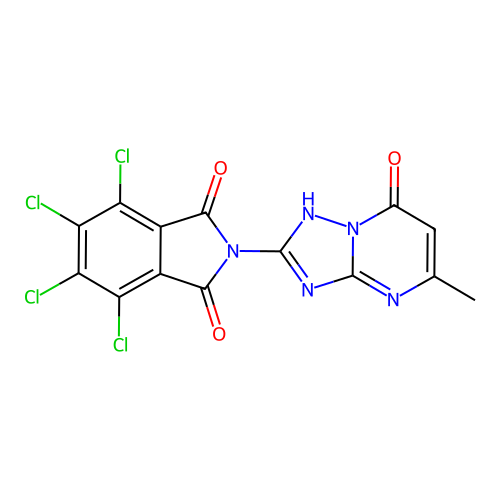 4,5,6,7-tetrachloro-2-(5-methyl-7-oxo-4,7-dihydro-[1,2,4]triazolo[1,5-a]pyrimidin-2-yl)isoindoline-1,3-dione structure