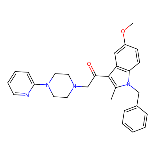 1-(1-benzyl-5-methoxy-2-methyl-1H-indol-3-yl)-2-(4-(pyridin-2-yl)piperazin-1-yl)ethanone structure