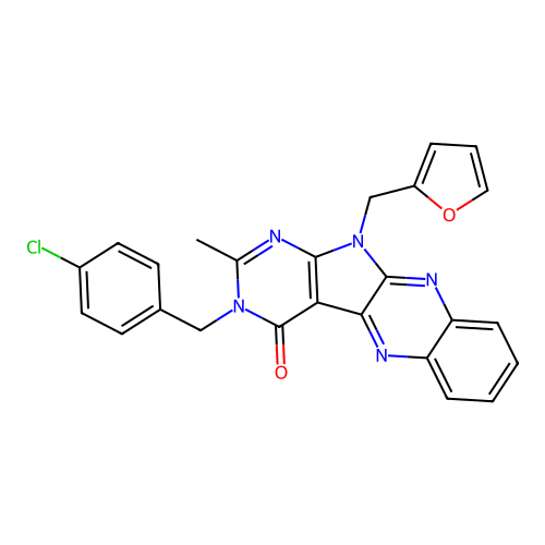 3-(4-chlorobenzyl)-11-(furan-2-ylmethyl)-2-methyl-3H-pyrimido[5',4':4,5]pyrrolo[2,3-b]quinoxalin-4(11H)-one structure
