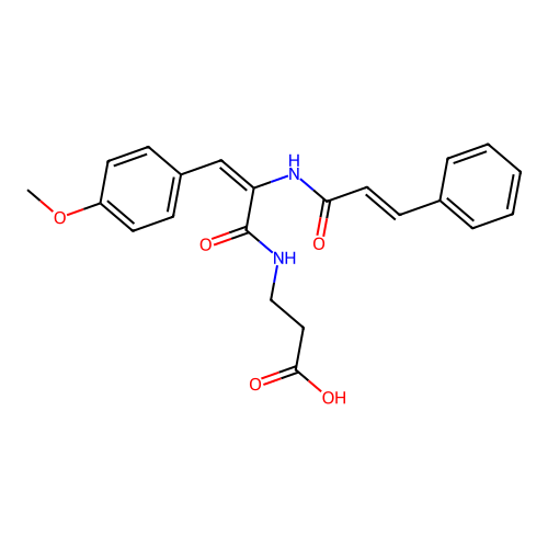 3-((E)-2-cinnamamido-3-(4-methoxyphenyl)acrylamido)propanoic acid structure