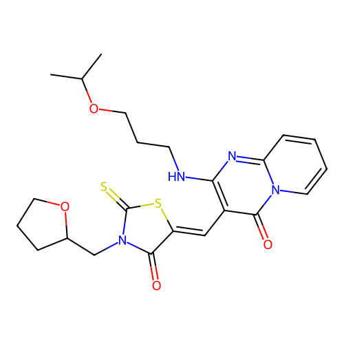 (Z)-5-((2-((3-isopropoxypropyl)amino)-4-oxo-4H-pyrido[1,2-a]pyrimidin-3-yl)methylene)-3-((tetrahydrofuran-2-yl)methyl)-2-thioxothiazolidin-4-one structure