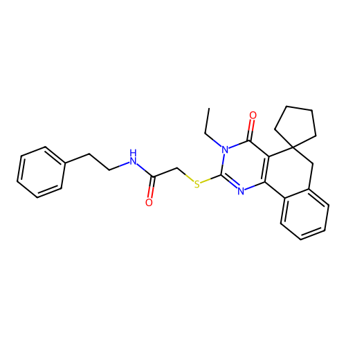 2-((3-ethyl-4-oxo-4,6-dihydro-3H-spiro[benzo[h]quinazoline-5,1'-cyclopentan]-2-yl)thio)-N-phenethylacetamide structure