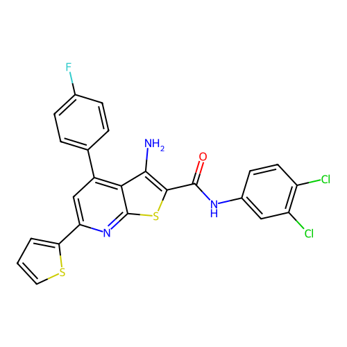 3-amino-N-(3,4-dichlorophenyl)-4-(4-fluorophenyl)-6-(thiophen-2-yl)thieno[2,3-b]pyridine-2-carboxamide structure