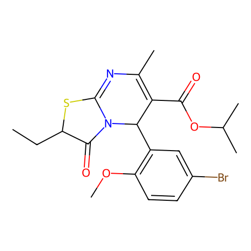 isopropyl 5-(5-bromo-2-methoxyphenyl)-2-ethyl-7-methyl-3-oxo-2,3-dihydro-5H-[1,3]thiazolo[3,2-a]pyrimidine-6-carboxylate structure