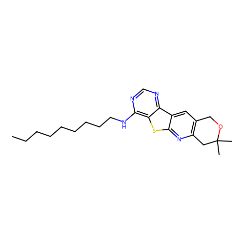 8,8-dimethyl-N-nonyl-7,10-dihydro-8H-pyrano[3'',4'':5',6']pyrido[3',2':4,5]thieno[3,2-d]pyrimidin-4-amine structure