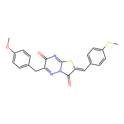 (Z)-6-(4-methoxybenzyl)-2-(4-(methylthio)benzylidene)-2H-thiazolo[3,2-b][1,2,4]triazine-3,7-dione structure