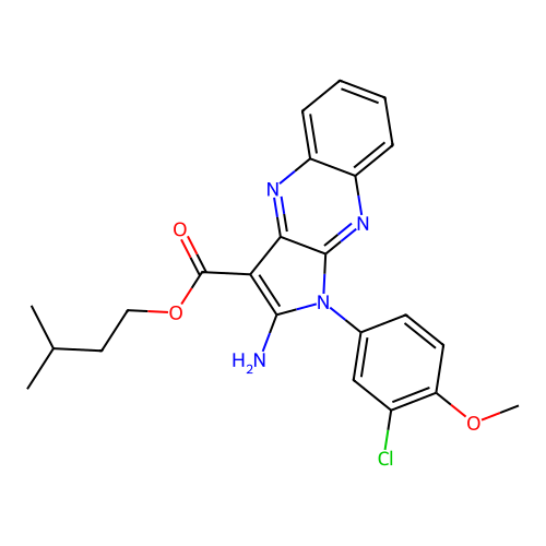 3-methylbutyl 2-amino-1-(3-chloro-4-methoxyphenyl)pyrrolo[3,2-b]quinoxaline-3-carboxylate structure