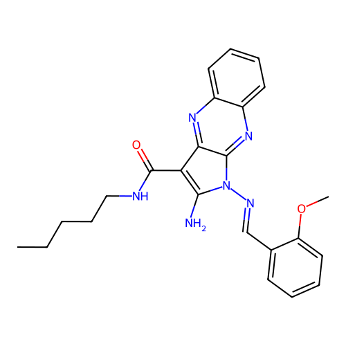 (E)-2-amino-1-((2-methoxybenzylidene)amino)-N-pentyl-1H-pyrrolo[2,3-b]quinoxaline-3-carboxamide structure