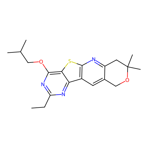 2-ethyl-4-isobutoxy-8,8-dimethyl-8,10-dihydro-7H-pyrano[3'',4'':5',6']pyrido[3',2':4,5]thieno[3,2-d]pyrimidine structure