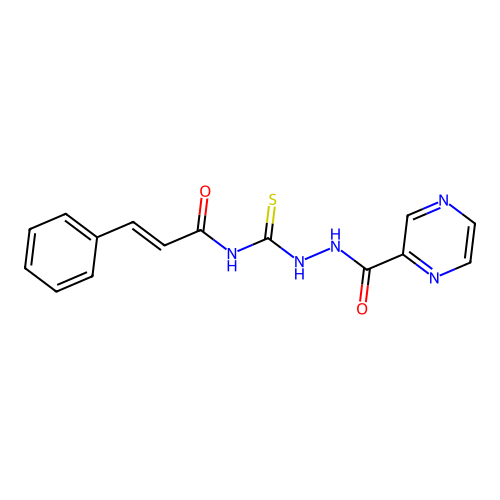 (E)-3-phenyl-N-[(pyrazine-2-carbonylamino)carbamothioyl]prop-2-enamide structure