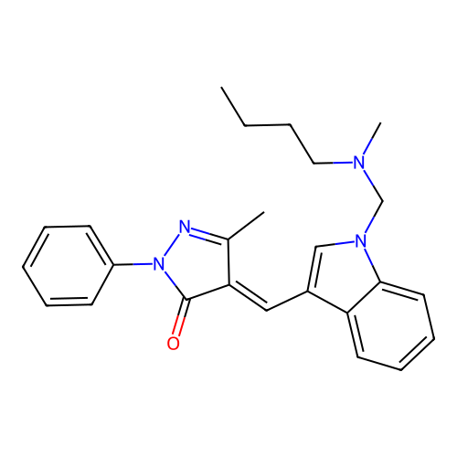 4-[[1-[(butyl-methyl-amino)methyl]indol-3-yl]methylidene]-5-methyl-2-phenyl-pyrazol-3-one structure