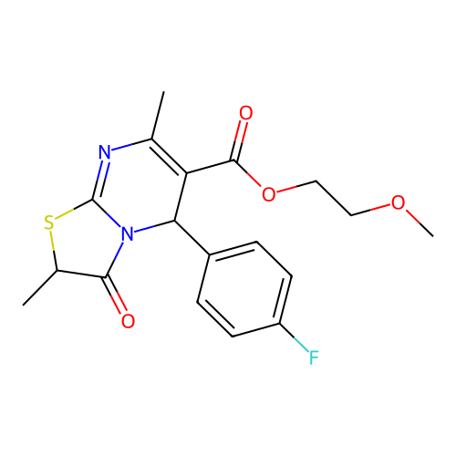 2-methoxyethyl 5-(4-fluorophenyl)-2,7-dimethyl-3-oxo-2,3-dihydro-5H-[1,3]thiazolo[3,2-a]pyrimidine-6-carboxylate structure