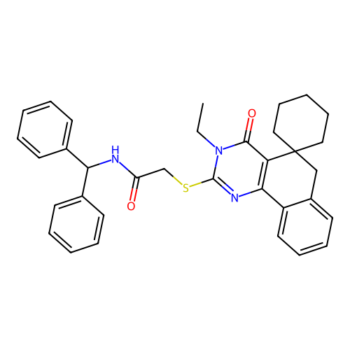 N-benzhydryl-2-((3-ethyl-4-oxo-4,6-dihydro-3H-spiro[benzo[h]quinazoline-5,1'-cyclohexan]-2-yl)thio)acetamide structure