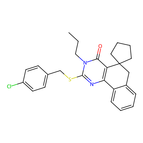 2-((4-chlorobenzyl)thio)-3-propyl-3H-spiro[benzo[h]quinazoline-5,1'-cyclopentan]-4(6H)-one structure