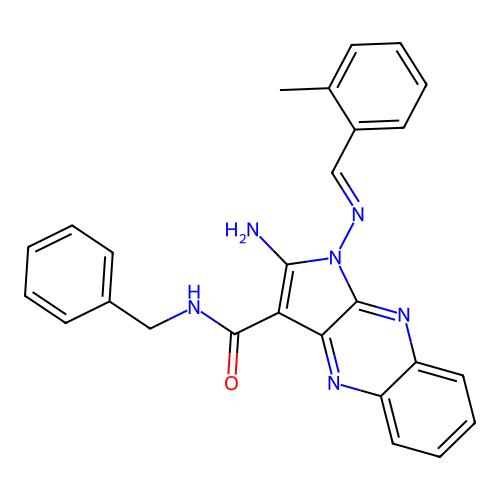 (E)-2-amino-N-benzyl-1-((2-methylbenzylidene)amino)-1H-pyrrolo[2,3-b]quinoxaline-3-carboxamide structure