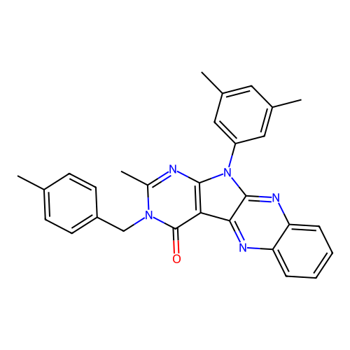 11-(3,5-dimethylphenyl)-2-methyl-3-(4-methylbenzyl)-3,11-dihydro-4H-pyrimido[5',4':4,5]pyrrolo[2,3-b]quinoxalin-4-one structure