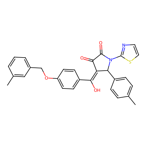 (4E)-4-(hydroxy{4-[(3-methylbenzyl)oxy]phenyl}methylidene)-5-(4-methylphenyl)-1-(1,3-thiazol-2-yl)pyrrolidine-2,3-dione structure