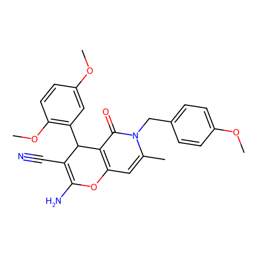 2-amino-4-(2,5-dimethoxyphenyl)-6-(4-methoxybenzyl)-7-methyl-5-oxo-5,6-dihydro-4H-pyrano[3,2-c]pyridine-3-carbonitrile structure