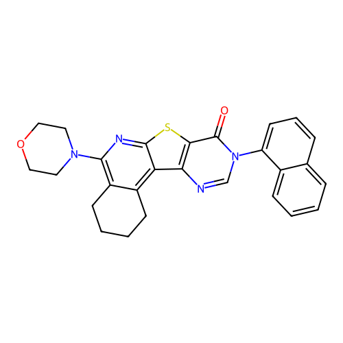 5-morpholino-9-(naphthalen-1-yl)-1,2,3,4-tetrahydropyrimido[4',5':4,5]thieno[2,3-c]isoquinolin-8(9H)-one structure