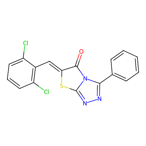 (Z)-6-(2,6-dichlorobenzylidene)-3-phenylthiazolo[2,3-c][1,2,4]triazol-5(6H)-one structure