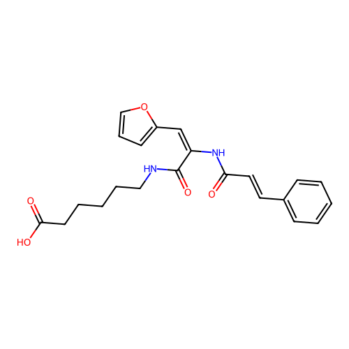 6-((E)-2-cinnamamido-3-(furan-2-yl)acrylamido)hexanoic acid structure
