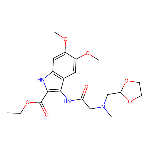 ethyl 3-(2-(((1,3-dioxolan-2-yl)methyl)(methyl)amino)acetamido)-5,6-dimethoxy-1H-indole-2-carboxylate structure
